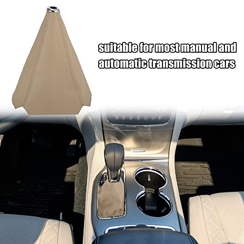 X AUTOHAUX Shift Boot Cover Dust Proof Universal for Vehicle Car Beige PU Leather