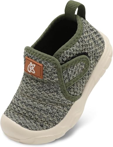 JIASUQI - JIASUQI Toddler Shoes Boys Girls Sneakers Kids Wide Adjustable Barefoot Shoes Breathable Walking Shoes for Indoor Outdoor(Army Green,Size 9)