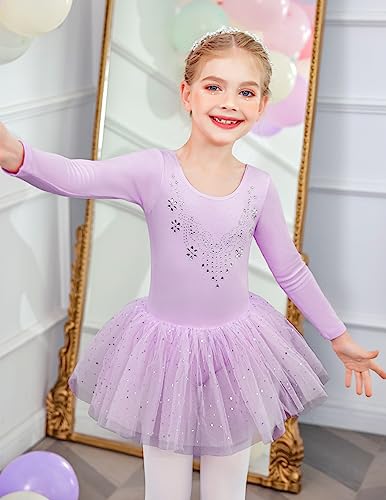 Zaclotre Kid Girls Long Sleeve Leotards Ballet Dance Sparkly Tutu Dress Ballerina Outfits3