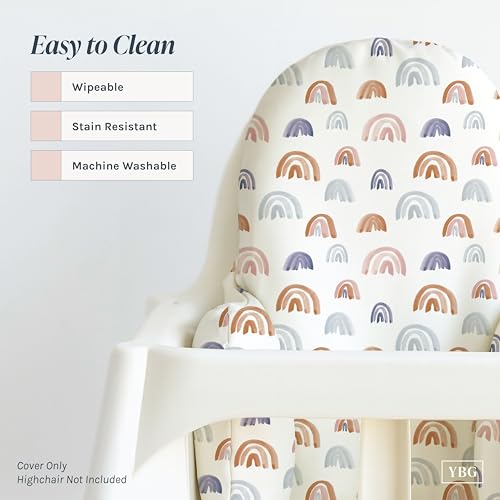 Image of Yeah Baby Goods Wipeable Cushion Cover (Earthtone Rainbows) - Compatible with The IKEA Antilop Highchair - Soft, Waterproof Baby High Chair Cover