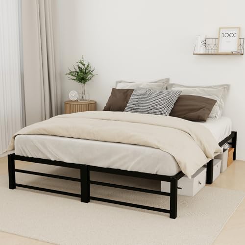 Consejos para Comprar Base de Cama Queen Size . 46 Base Cama Queen Size Diseño Sin Tornillos 190x150x30CM Marco de Cama Metal con Plataforma Gran Espacio de Almacenamiento Base de Cama sin Ruido, Soporte de Listones Metálicos...