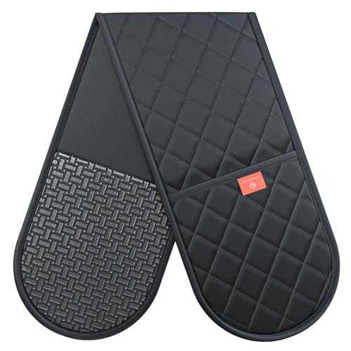 Black Oven Gloves Heat Resistant by Kiyotsu: Premium, Double Quilted Protection for Your Kitchen