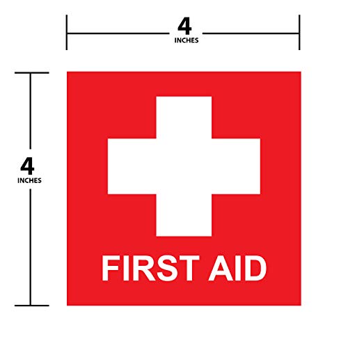First Aid Sticker, First Aid Decal, Emergency 4 X 4 Inches, First Aid Sticker For Box, Emergency First Aid Kit Signs Stickers, Water Resistance, First Aid Sign, Indoor & Outdoor (4-Pk) #TOP2