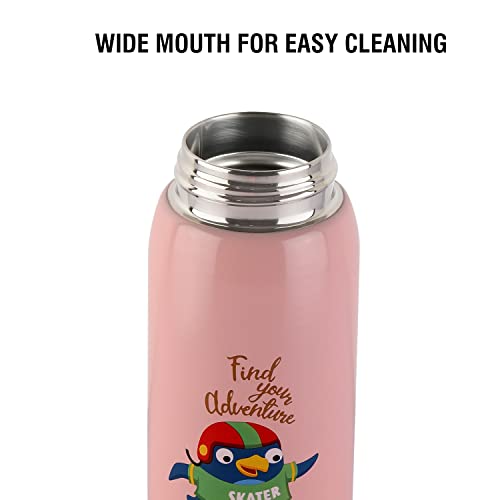 Image of CELLO Junior Insulated Stainless Steel Kids Flask 475 ml, Pink | Wide Mouth Rust Resistant, Spillproof & Leakproof Double Wall Vacuum Insulated Hot & Cold Thermosteel Kids Water Bottle for School