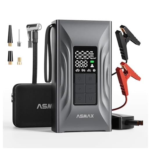PowerBank ASMAX Avviatore Batteria Auto 4000A, Booster Avviamento 12V con Compressore 150PSI, Starter Batteria per Auto/ Moto 9L Benzina o 8L Diesel, con Power Bank, Torcia a LED, Grande Schermo LCD - T20