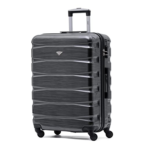 Flight Knight Lightweight 4 Wheel ABS Hard Case Medium Suitcase Approved for Over 100 Airlines Including easyJet, British Airways, Ryanair, Jet2, Emirates & Many More - Check-in Medium Size 25"