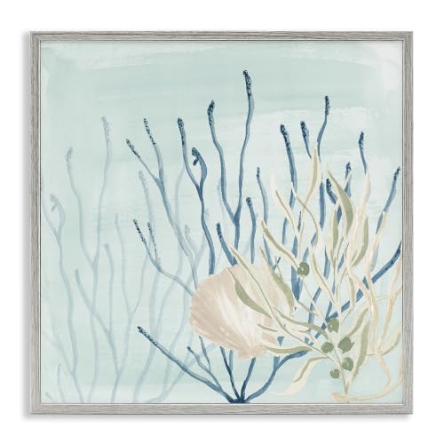 Underwater Coral Shells Nautical Reef, 17 x 17 Inch Framed Giclée Print