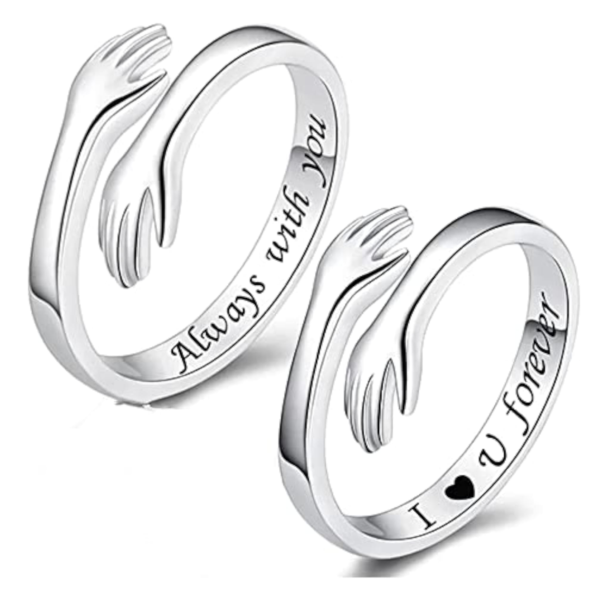 Silver-Plated Hug Hand Promise Ring Combo Set