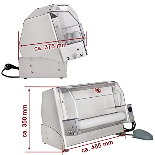 Foto von Beeketal 'BTR-10' Profi Teigausrollmaschine mit Fußpedal Bedienung und einstellbarer Dicke (0,7-5,4 mm) für Teigrohlinge mit Ø max. 320 mm Durchmesser - Teigausroller für Pizza oder Flammkuchen Teig