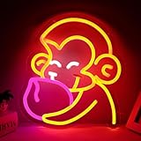Balanar Cartoon Monkey Neon Sign For Wall Decoration Peach Neon Signs LED Signs Anime Style Neon Lights Room Decoration Birthday Party Gifts Aesthetic Red Kids Bedroom Decor