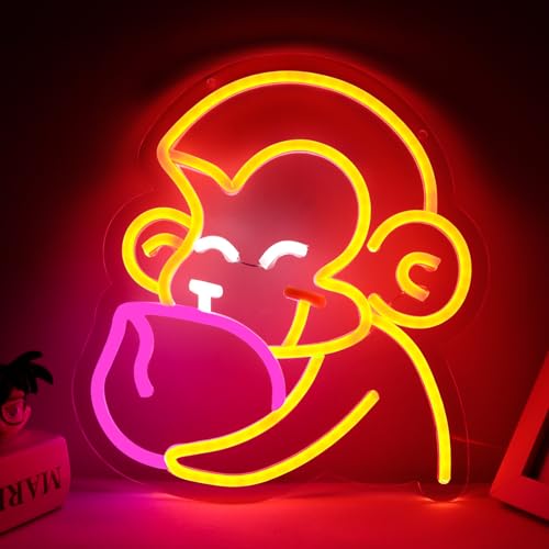 Image of Balanar Cartoon Monkey Neon Sign For Wall Decoration Peach Neon Signs LED Signs Anime Style Neon Lights Room Decoration Birthday Party Gifts Aesthetic Red Kids Bedroom Decor