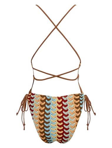 Image of ZAFUL Women Plunging One Piece Swimsuit Backless Cross Tie High Cut Thong One-Piece Bathing Suit