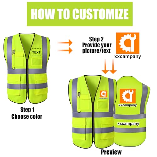 Miniatura 3 de Wolunli Chalecos De Seguridad Personalizados A Granel, Con Texto De Logotipo De Nombre, Chalecos Reflectantes De Alta Visibilidad, Con Bolsillos, Chalecos De Trabajo, Hombres Black Small