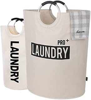 Caroeas 90L X-Large Laundry Basket (7 Colors), Waterproof Laundry Hamper, Laundry Bag with Padded Handles, Clothes Hamper Stands Up Well, Collapsible Laundry Basket Easy Storage(Light Blue)