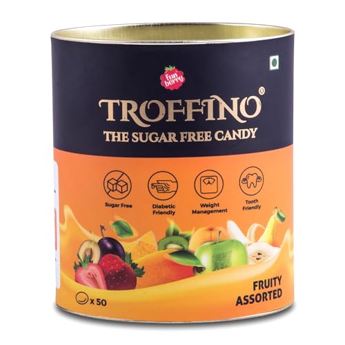Image of TROFFINO SUGAR FREE Assorted FRUITY Candy Jar 4 Exciting Mixed Fruit Flavors pack of 1-50 candies
