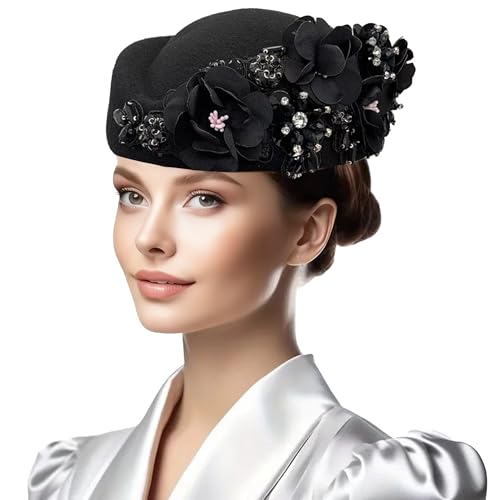 Chapeau d'église pour femme OhMill avec fleur en strass style victorien