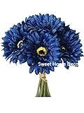 Sweet Home Deco 13'' Silk Artificial Gerbera Daisy Flower Bunch (W/ 7stems, 7 Flower Heads) Home/Wedding (Royal Blue)