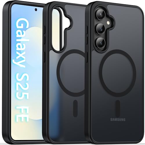 Image of Oterkin Magnetic for Samsung Galaxy S25 FE Case Matte, S25-FE Phone Case Compatible with MagSafe Frosted Translucent Shockproof Anti-Scratch Slim Fit Case Military Grade Protection (Black)
