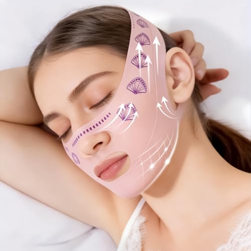 Gaine Visage Réutilisable, Double Menton Masques Faciaux En V pour Femmes/Hommes, V-Ligne Visage Respirant pour Anti-Double Menton, Masque Lifting V-Shape pour Maison, Bureau et Voyage
