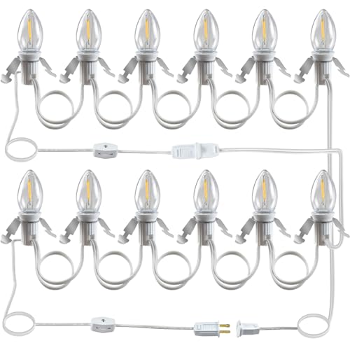Accessory Cord with 12 Led Light Bulb LED Light Bulb C7 Cord Clip Lights Christmas Cabin for Spring Summer Party Wedding Patio Decorations Christmas Village Houses Craft Decoration