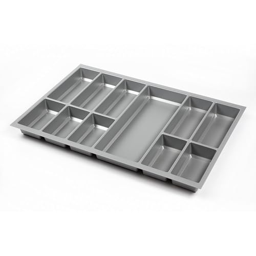 Spetebo Inserto portaposate in plastica per cassetti da cucina, per 80 x 50 cm, con sistema di organizzazione per cassetti, colore grigio argento, universale