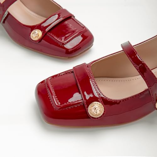 Image of Slingback Mary Jane Heels for Women Low Block Heel Closed Square Toe Pump Shoes Heels Classic Daily Office Dressy Shoes