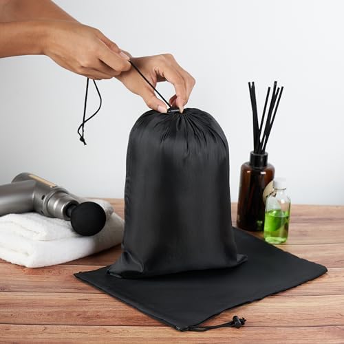 Drawstring Bag with Toggle - Nylon Cinch and Ditty Pouch - Six Pack (Black, 9 x 12 Inch)