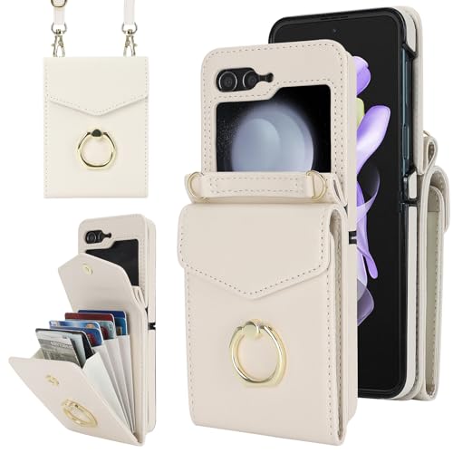 Coque portefeuille de luxe en cuir PU blanc pour Samsung Z Flip 5 5G