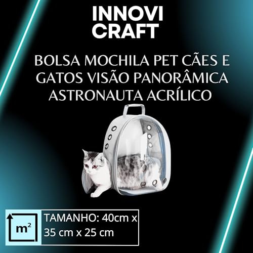 Bolsa Mochila Pet Cães e Gatos Visão Panorâmica Astronauta em Acrílico INNOVI CRAFT (Preto)