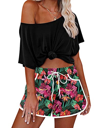 For G And Pl Bottom Elastic Summer Stretch Swim Trunks Women Swim Board Shorts Floral Print Swimwear Flower Red M #TOP2