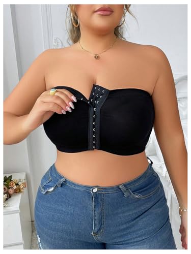 WDIRARA Women's Plus Size Strapless Front Closure Bandeau Bra Seamless Wireless Bralette Tube Top3