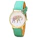 Women's Big Colorful Elephant Print Gold Dial Leather Quartz Ladies Watch Mint Green