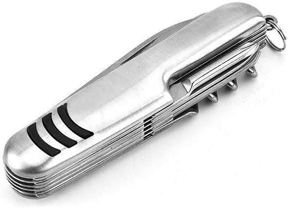 Miniatura 5 de Cuchillo plegable de bolsillo de acero inoxidable multifuncional estilo ejército suizo con pequeño llavero para emergencia cuchillo de bolsillo,