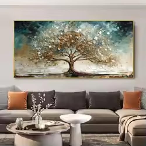Art mural paysage arbre doré abstrait 60x120cm déco salon moderne