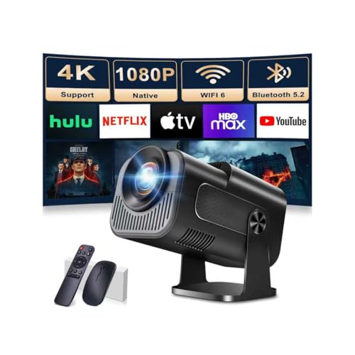 [App integrata] Proiettore Portatile 1080P 4K con WiFi 6 Bluetooth 5.2, Mini Proiettore Portatile Android Supporta Rotativo a 270°, Auto Keystone, TV Stick/USB/HDMI/PC con Cavo HDMI & Mouse, Nero