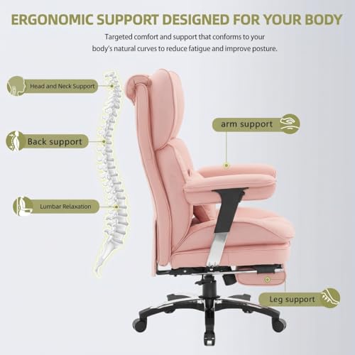Efomao Ergonomiczny fotel biurowy z podnóżkiem, regulowany fotel gamingowy z poduszką lędźwiową i zagłówkiem, obrotowy fotel komputerowy z funkcją odchylania