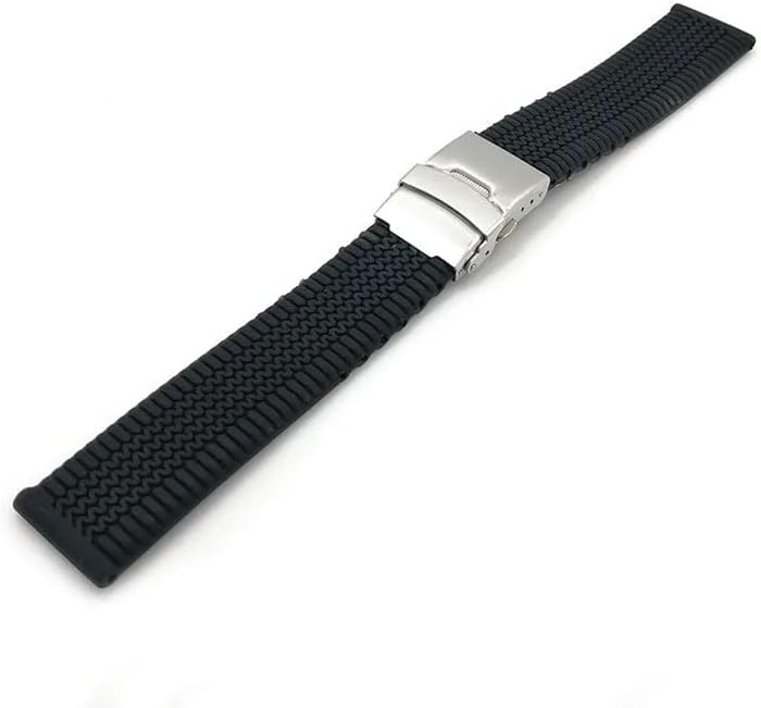 20mm 22mm 24mm Silicone Watch Strap Soft Rubber Watch Band Waterproof Sport Diving Bracelet Women Men Wristband Universal Strap(Black-Silver Buckle,22mm)