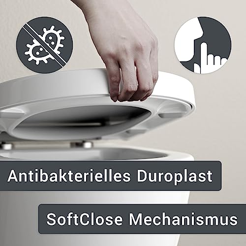Bernstein WC Sitz U1002 in Weiß glänzend D Form 46 x 36 x 5 cm Softclose Absenkautomatik antibakterieller Duroplast Toilettensitz mit Take Off Mechanik einfache Montage als Ersatzdeckel