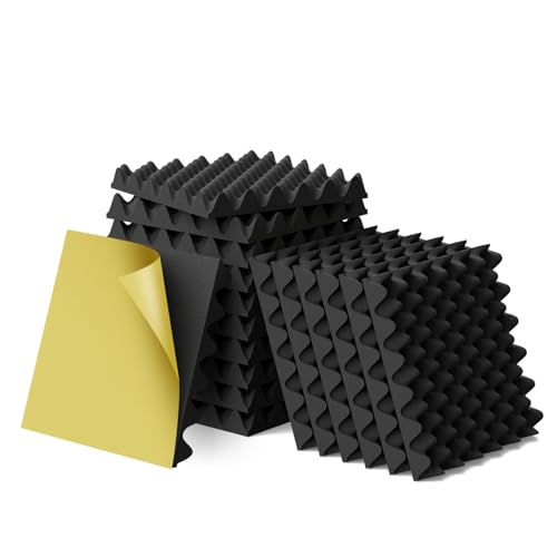 WVOVW 6 Pack 1.5'X12'X12' Acoustic Foam, Self Adhesive Sound Proof Egg Crate Foam(Most Soundproofing Design), Upgraded Sound Proof Foam Panels for Walls, Doors, Fire-Retardent Acoustic Panels