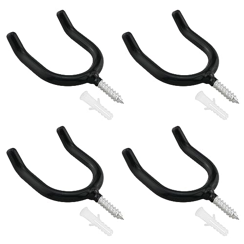 ZZLZX 4PCS Screw In U shaped Hook Heavy Duty Wall Mounted Practical Hanging Hook for Garden Tools Shovels Rakes Rack Black