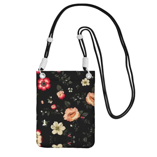 Autumn Beautiful Floral Printing Travel Cell Phone Pouch Crossbody Bag With Shoulder Strap For Phone,Walking Passport,Wallet