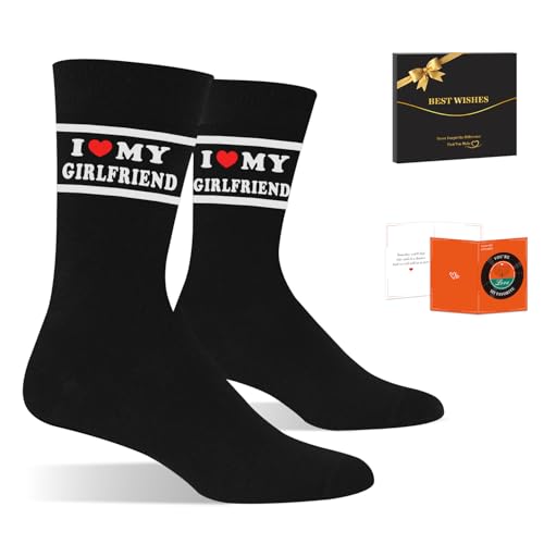 Amosking Gifts for Boyfriend - Funny I Love My Girlfriend Socks Valentines Gifts for Him Boyfriend Birthday Gift Stocking Stuffers for Men Anniversary I Heart My Girlfriend Kit