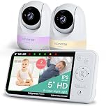 Babysense Prisma Baby Monitor with Camera and Audio, 5” HD Video Baby Monitor with 2 Cameras, 6-Color Night Light, Split Screen, Baby Sound Machine with White Noise & Lullabies, Secure No WiFi