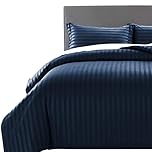 MOONLIGHT20015 King Size Duvet Cover Sets Reversible Stripes Satin Bedding Set with 2 Pillowcases Soft Hypoallergenic Duvet Covers (Navy 230x220)