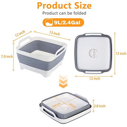 Goderewild 2.4 Gal(9L) Collapsible Dish Basin With Drain Plug, Space Saving Outdoor Multiuse Foldable Sink Tub, Dishpan, Kitchen Storage Tray For Camping, Vegetable Washing, Rv #TOP1
