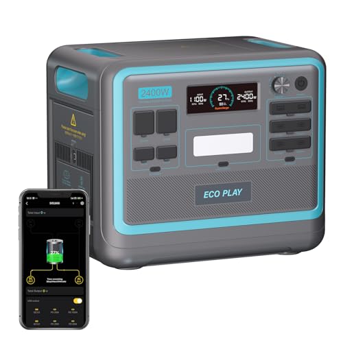 発電機・ポータブル電源 Eco Play 2400W Portable Power Station Portable Power Station, 2048Wh LiFePO4 Home Backup Battery