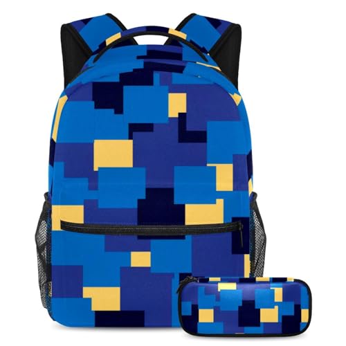 Cartables pour enfant ensemble de 2 pièces avec sac à dos géométrique et trousse bleue