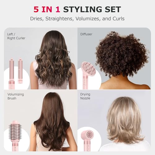 Image of 5 in 1 Hot Air Styler with Diffuser, High-Speed Hair Dryer Brush, Auto Wrap Curlers & Volumizing Brush, Fast-Drying Anti-Frizz Styler for Curly, Wavy & Straight Hair, Travel Bag Included