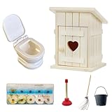 6 Stück Miniatur Wichtel Toilette Set aus Holz - Deko für Wichteltür & Weihnachten inkl. WC, Klobürste, Toilettenpapier | Kinderzimmer, Wichtelhaus & Baustellen-Deko
