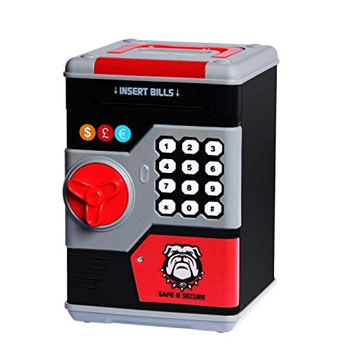 OYE HOYE Piggy Bank for Boys, Black ATM Piggy Bank for Real Money, Toys for Boys Girls Kids Children Birthday, Cash Coin Can with Personal Password Setting and Auto Money Scroll